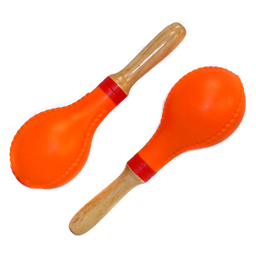 Percussion Plus Plastic Head Maracas in Orange with Wooden Handles