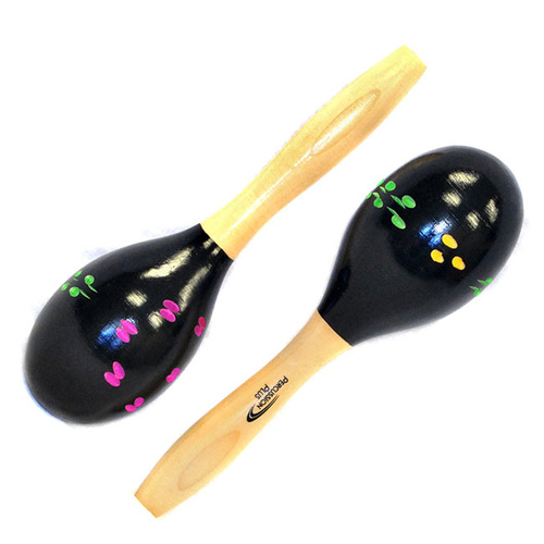 Percussion Plus Wooden Maracas In Black And Patterned Finish