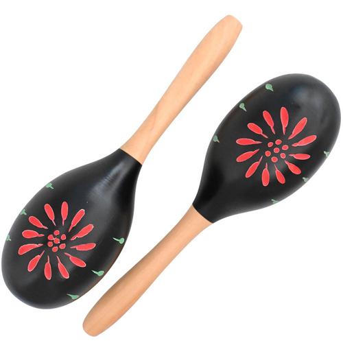 Percussion Plus Wooden Maracas in Black & Patterned Finish