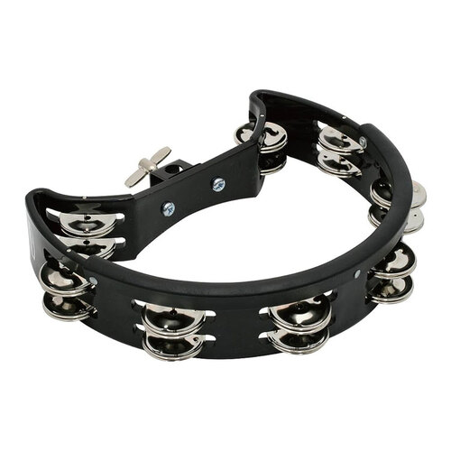 Percussion Plus Half Moon Tambourine with 8-Double Rows of Jingles & Mount in Black