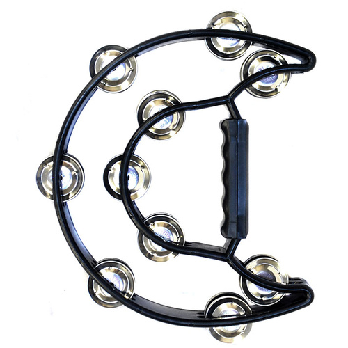 Percussion Plus Half Moon Tambourine with 10-Double Rows of Jingles in Black