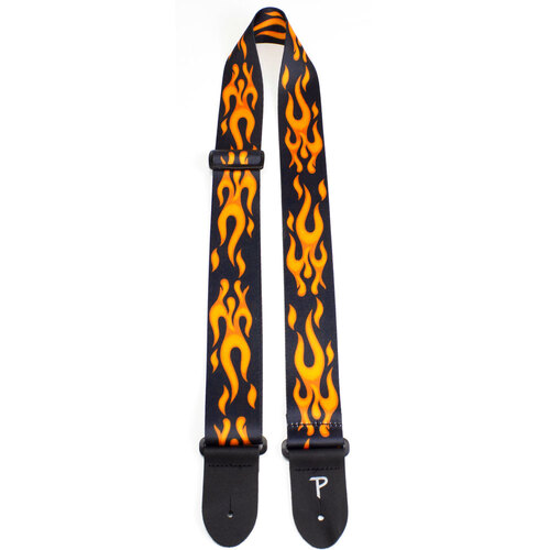 Perris 2" Polyester "Orange Flames" Guitar Strap with Leather ends
