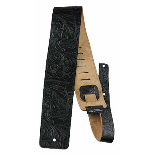 Perris 3.5" Embossed Western Flower Leather Guitar Strap Black
