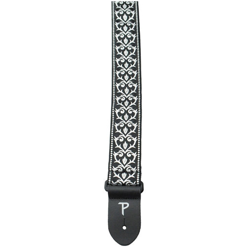 Perris 2" Jacquard Guitar Strap with "Black & White Tribal" Design & Leather ends