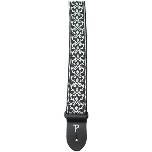 Perris 2" Jacquard Guitar Strap with "Black & White Tribal" Design & Leather ends
