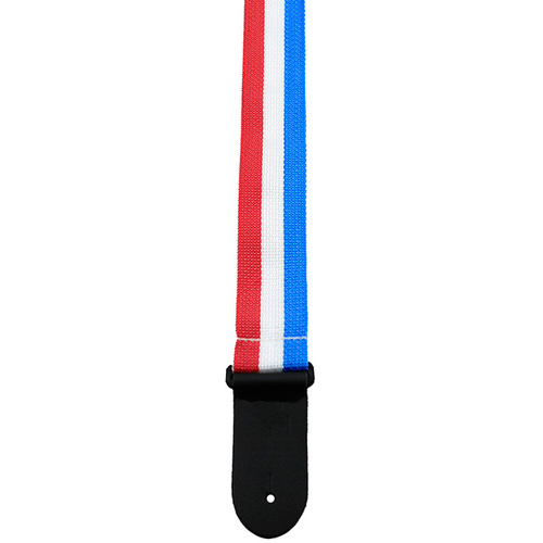 Perris 2" Poly Pro Guitar Strap in Red, White & Blue Stripe with Black Leather ends
