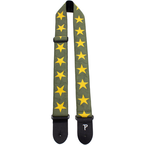 Perris 2" Jacquard Guitar Strap with Yellow Stars on Green Backing