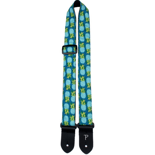 Perris 1.5" Fabric Ukulele Strap in Teal Pineapple Design with Leather ends