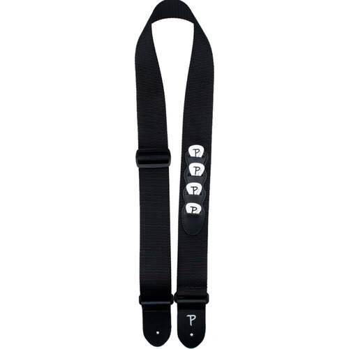Perris 2" Black Heavy Nylon Guitar Strap with Pick Pockets, Picks & Leather ends