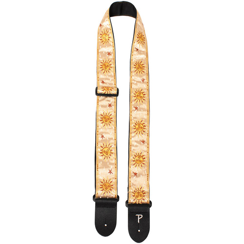 Perris 2" Jacquard Guitar Strap with "Gold Suns" Design & Leather ends