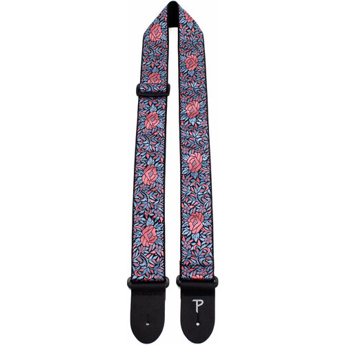 Perris 2" Jacquard Guitar Strap with Blue & Red Flower Pattern with Leather ends