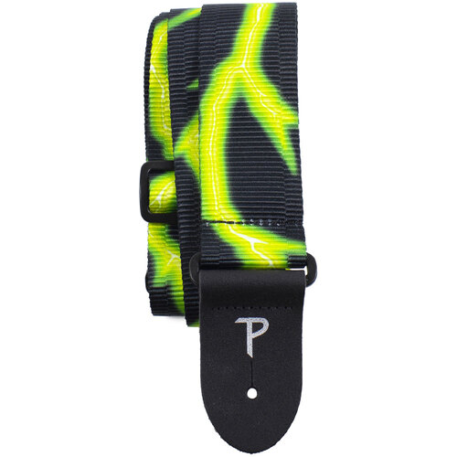 Perris 2" Ribbed Polyester "Neon Green Lightning" Guitar Strap with Leather ends