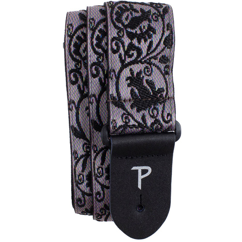 Perris 2" Jacquard Guitar Strap with Black Lace Design with Leather ends