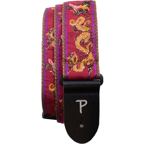 Perris 2" Jacquard Guitar Strap with Red Dragon Warrior Design with Leather ends