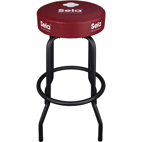 Sela Percussion Branded Bar Stool in Black with Maroon Padded Top