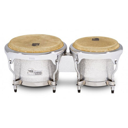 Toca Custom Deluxe Series 7 & 8-1/2" Fiberglass Bongos in Silver Sparkle Finish