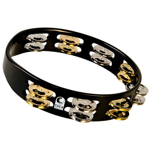 Toca Colorsound Acacia Hardwood 10" Tambourine in Black with Brass & Nickel Jingles