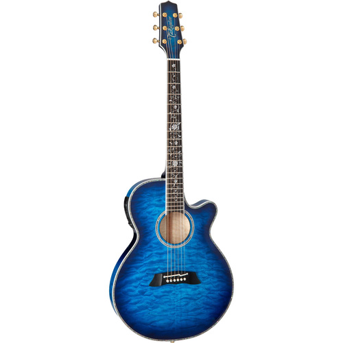 Takamine Thinline AC/EL Guitar with Cutaway in Quilted Maple Deep Blue Sunburst Gloss
