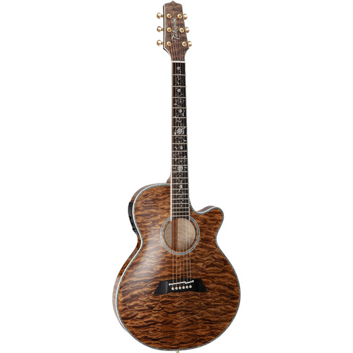 Takamine Thinline AC/EL Guitar with Cutaway in Quilted Maple VIntage Tobacco Gloss