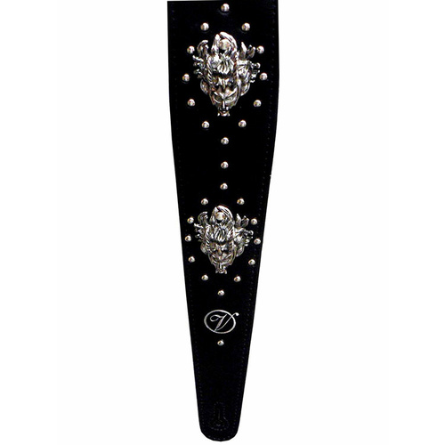 Vorson Black Leather Guitar Strap with Metal Masks