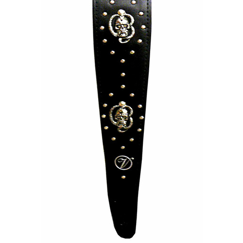 Vorson Black Leather Guitar Strap with Metal Skulls