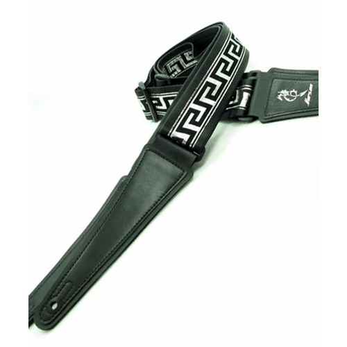 Vorson Black Leather Guitar Strap with Special Design 15 Fabric Inlay