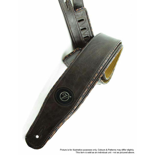 Vorson Dark Brown Leather Guitar Strap with Patterned Piping