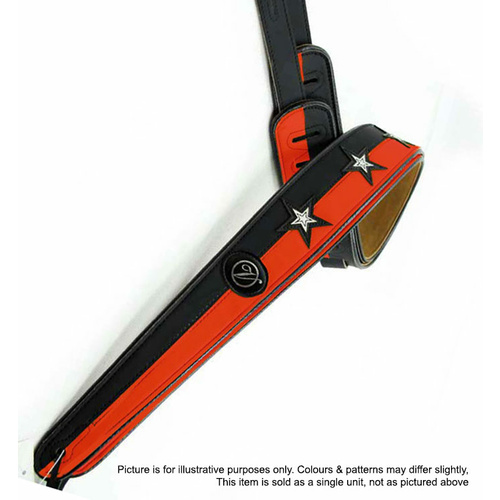 Vorson Black & Red Leather Guitar Strap with White Stars