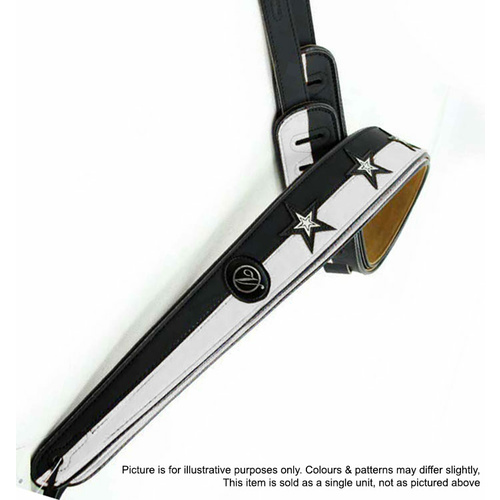 Vorson Black & White Leather Guitar Strap with White Stars